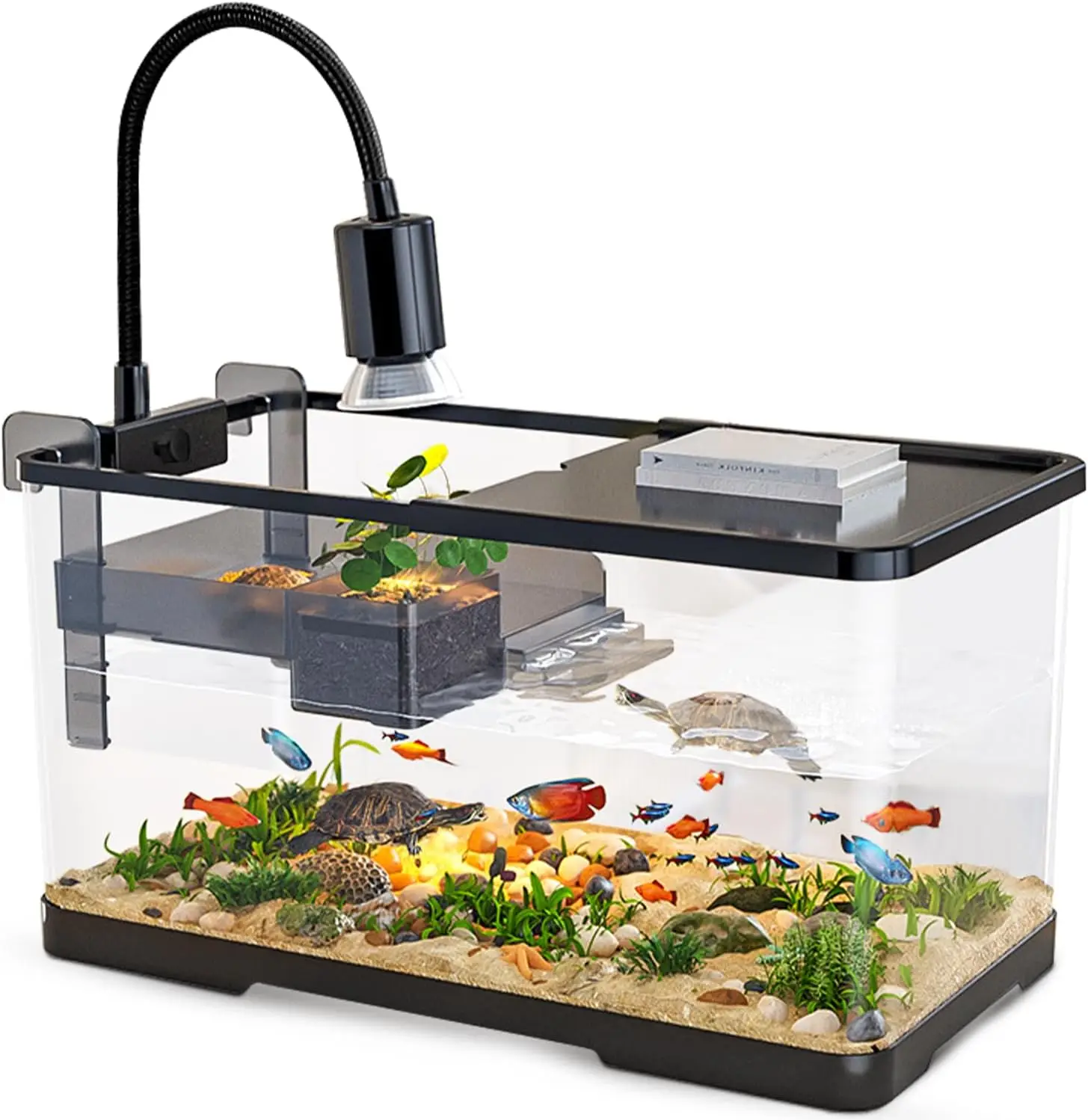 

Turtle Tank Kit with Light, Filter & Drainage - Multi-Function Habitat for Turtles, Crabs, Fish