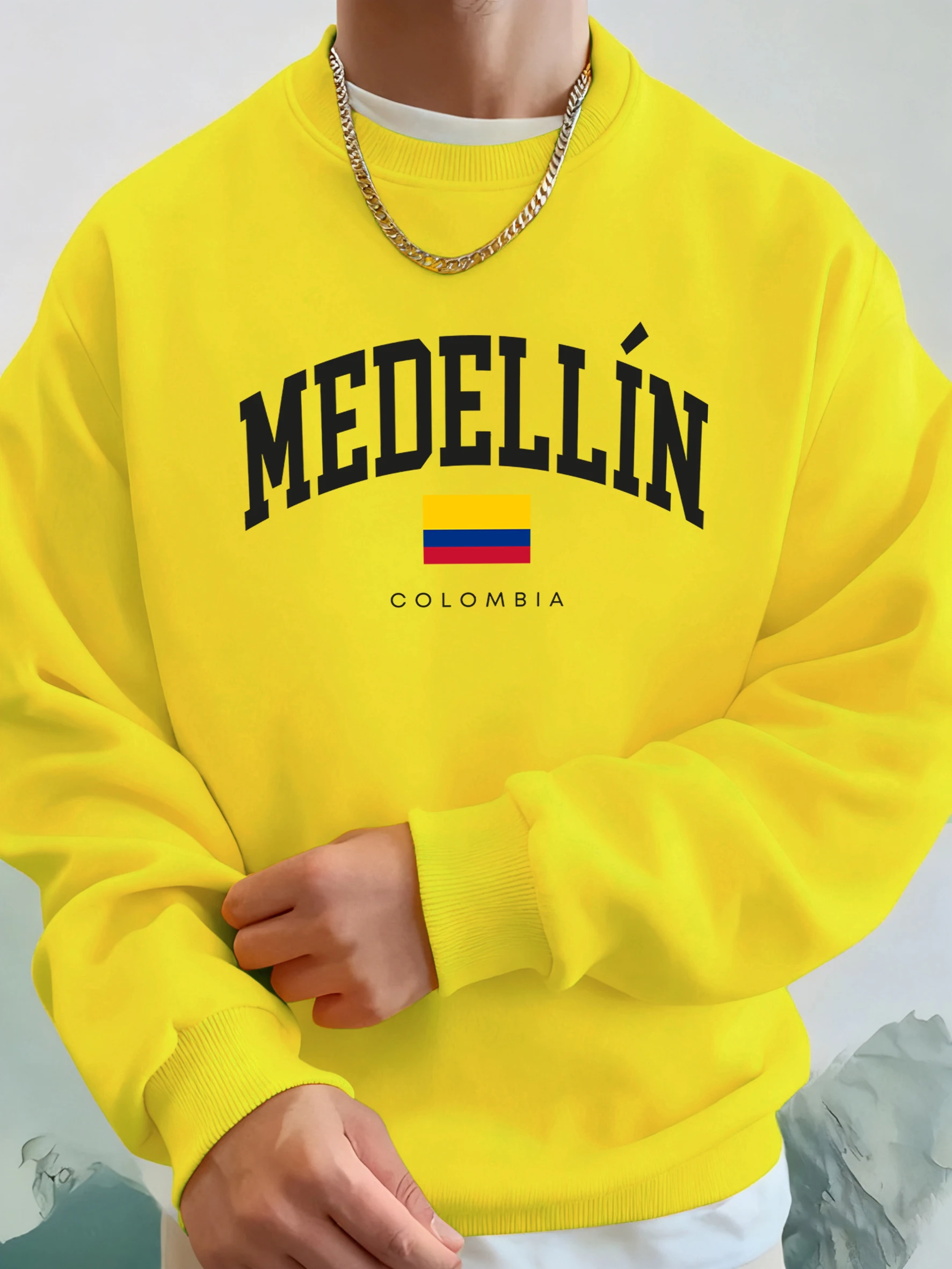 Sudaderas con capucha con estampado de letras y bandera de Medellín Colombia para hombre, sudaderas cómodas de lana, Tops suaves de moda, ropa cálida de calle