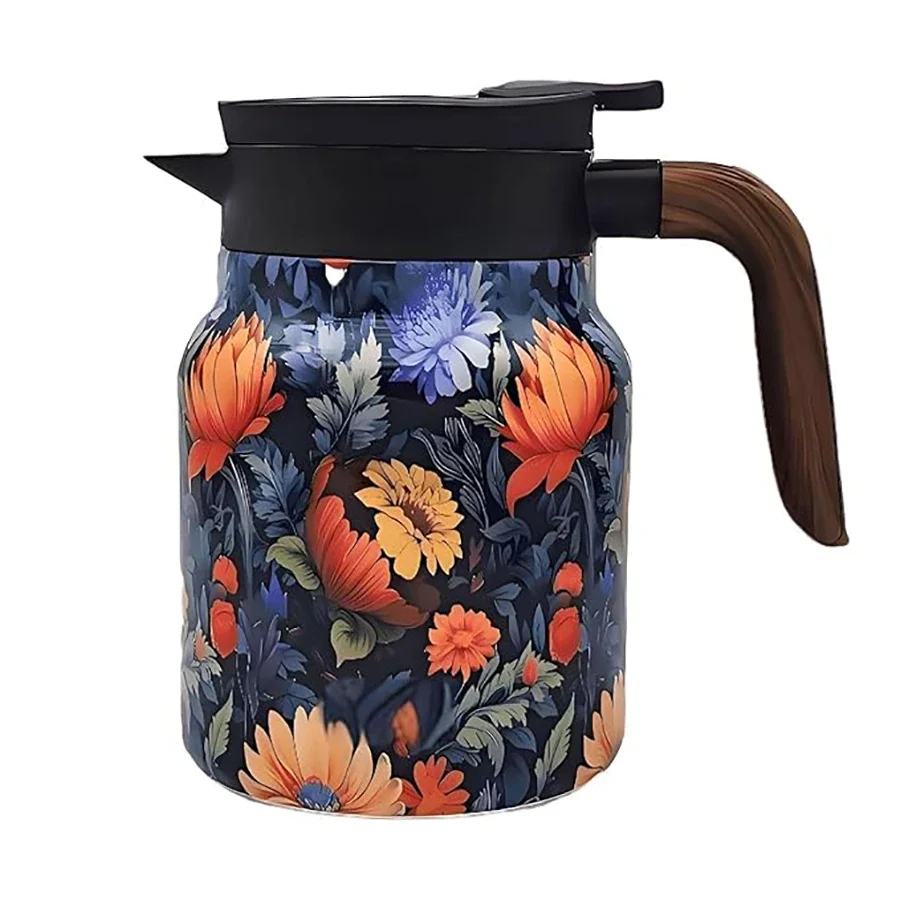 

Vintage Floral Pattern Tea Thermos 34oz/1000ml Stainless Steel Insulated Mug with Built-In Filter Travel Kettle for Cold Drinks