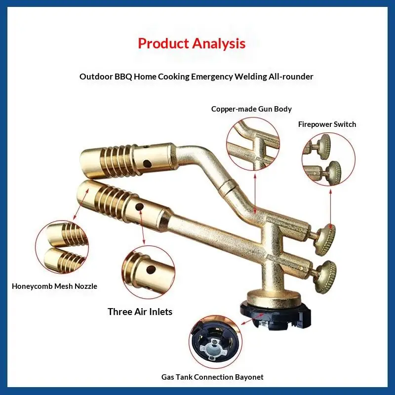 Dual-Head Gas Torch Adjustable Brass Welding Heating Flame Burner High Temperture Propane Butane Welding Torch▪