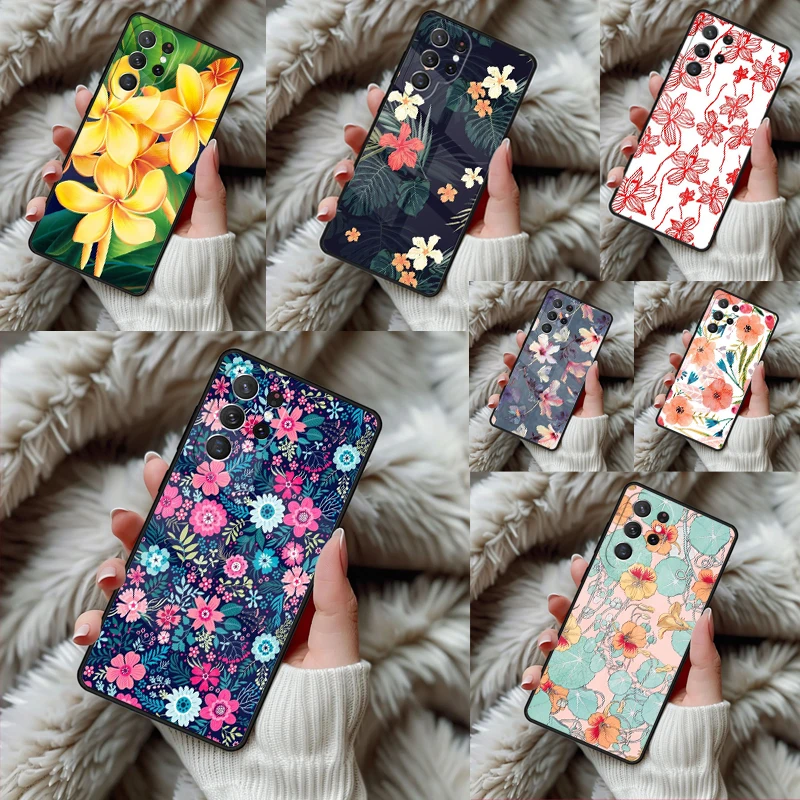 Tropical Flowers Phone Case For Samsung Galaxy S24 S25 S26 Ultra S22 S23 Plus S21 S20 FE Note10 TPU Cover