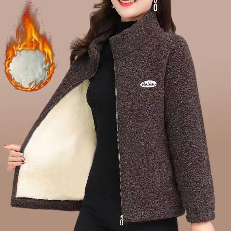

Thicken Fleece Warm and Cold-Resistant Women's Jacket Women's Coat Autumn Winter Casual Stand-Up Collar Fleece Jacket Warm Tops