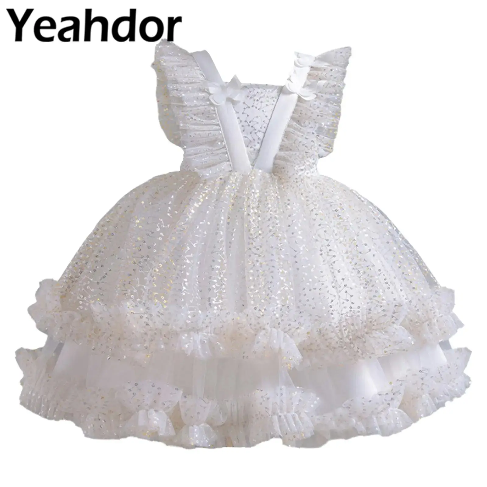 Toddler Infant Dress Baby Newborns Flower Girls Ruffled Mesh Sequin Dress Ball Gown for Wedding Birthday Party Photography Robe