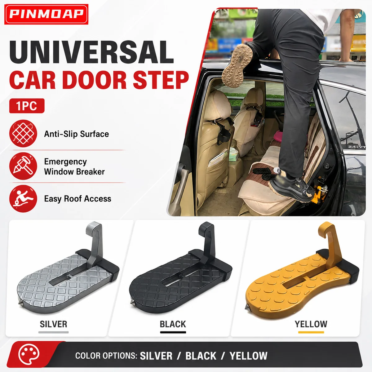PINMOAP Car Door Step Folding Convenient Roof Inspection Ladder Emergency Window Breaking Tool Accessories Roof Rack Step 1PC