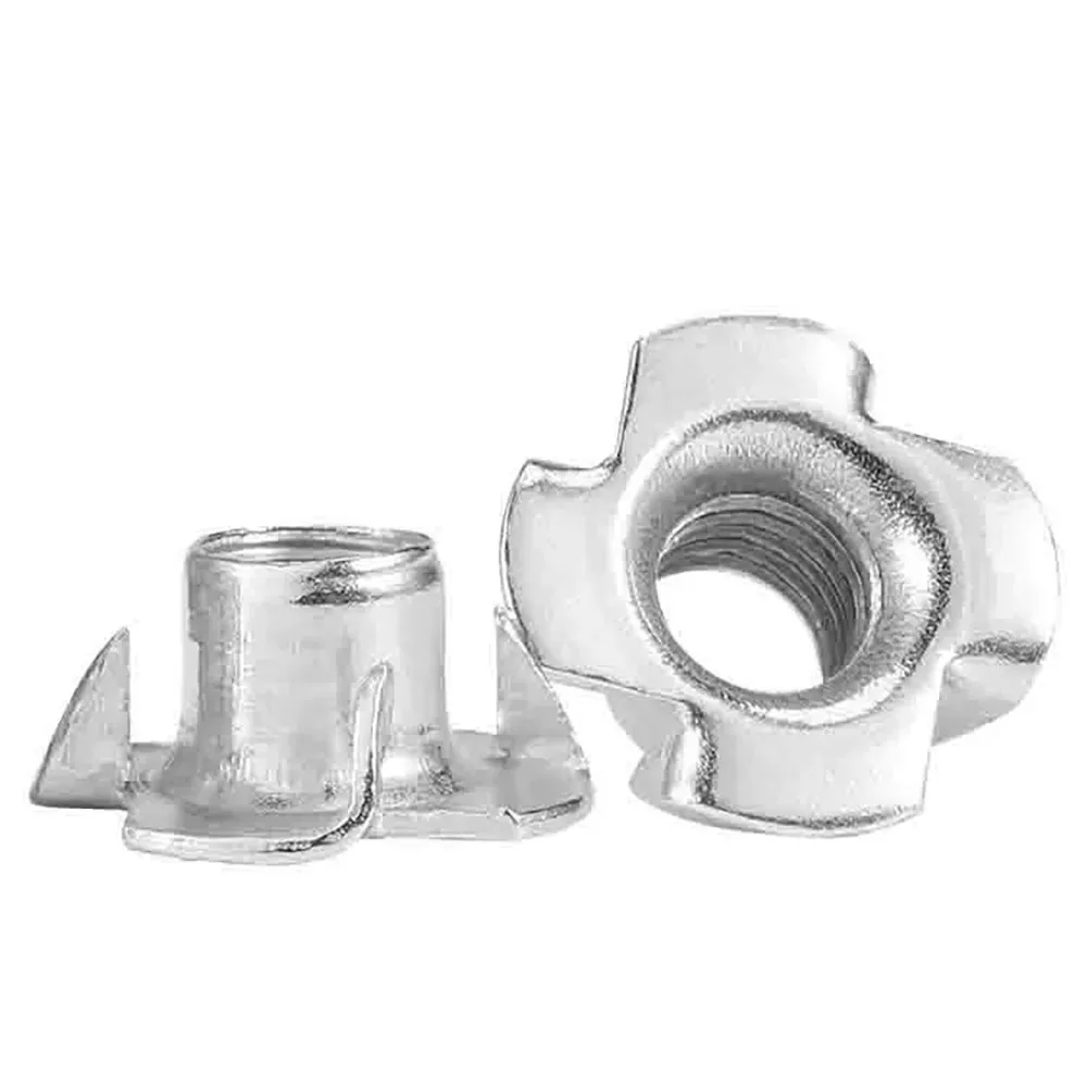 20/30pcs White Zinc Plated Four-Jaw Claws Nut Speaker T-Nut Blind Pronged Insert Tee Nuts Furniture Hardware M3 M4 M5 M6 M8 M10