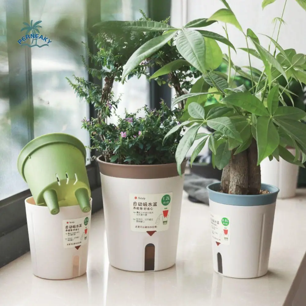 Not Easy Deformation Lazy Hydroponic Flower Pot Corrosion-resistant Self-absorbing Water-Absorbing Flowerpot Round Double-layer