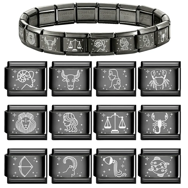 2026New Trendy Gemini 12 Constellation Italian Charm Links Fit 9mm Bracelet Stainless Steel Jewelry DIY Making Women Men Jewelry