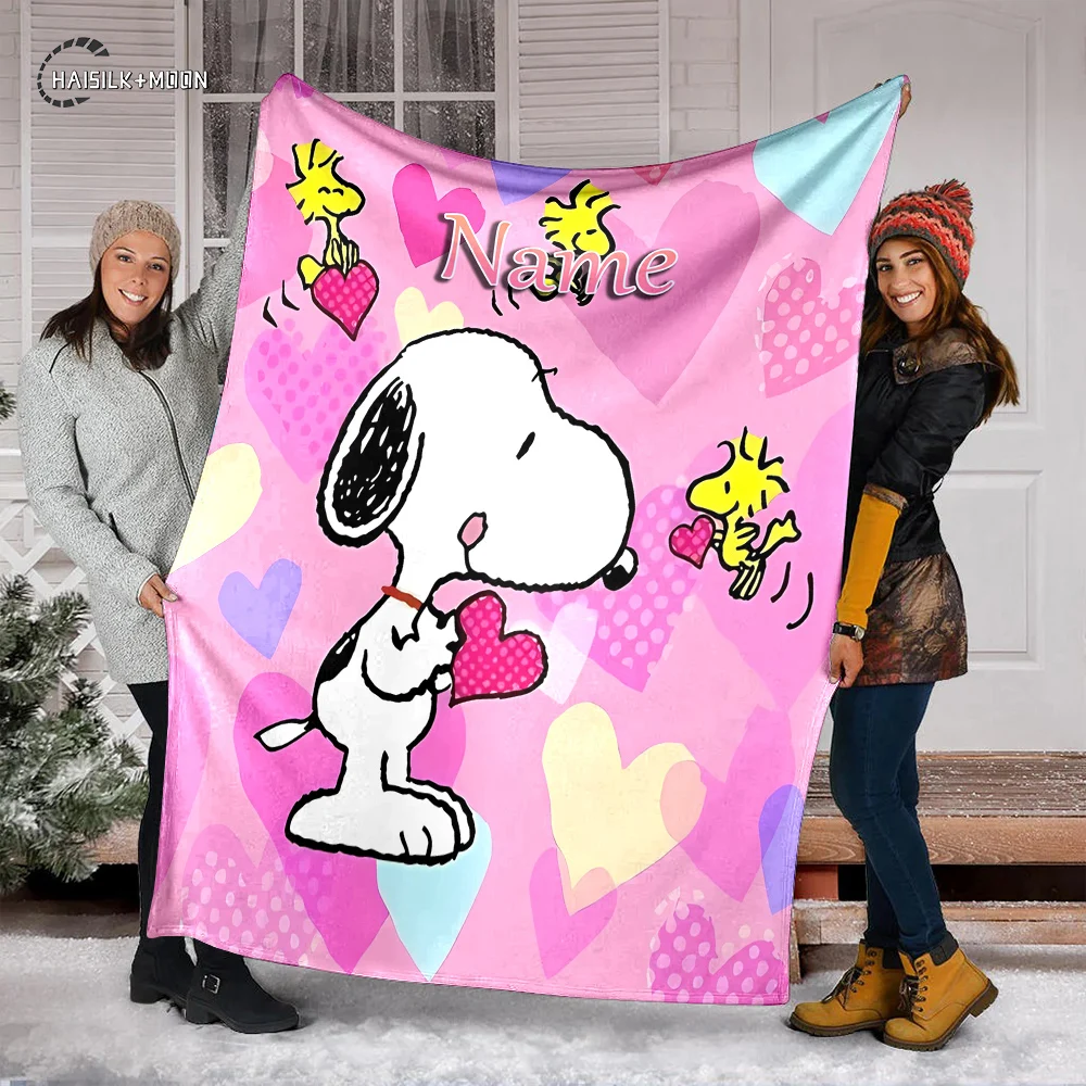 Nome personalizado cobertor personalizado snoopy impresso cobertor macio e confortável casa viagem adulto e criança cobertor quente