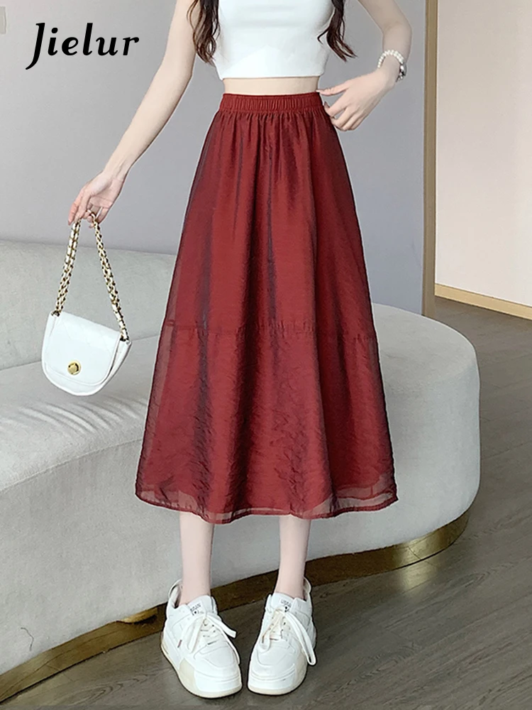 

Jielur Summer New High Waist Slim Skirt Woman Solid Color Casual Loose A-line Skirt Female Black Apricot Khaki Red Women's Skirt