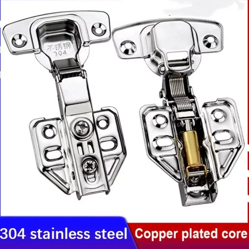 2pcs 304 Stainless Steel Hydraulic Hinges Cabinet Door Spring Hinge Damper Buffer Quiet Closing Kitchen Cupboard Furniture Tools