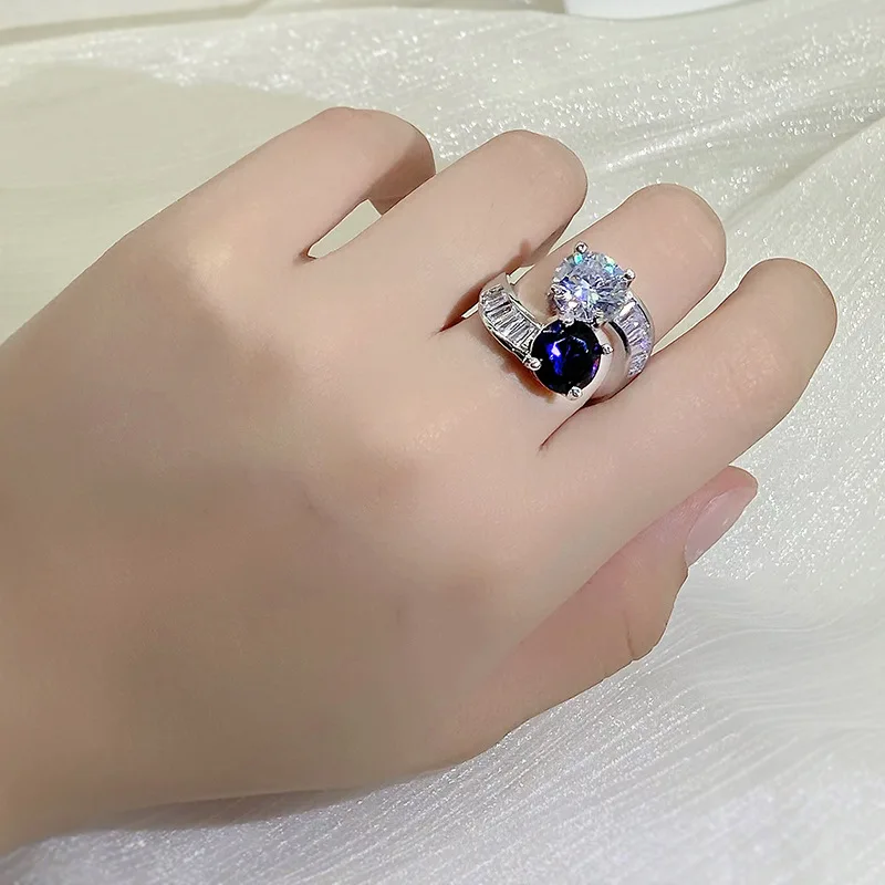 Women's Creative Blue White Imitation Crystal Open Ring, Luxury