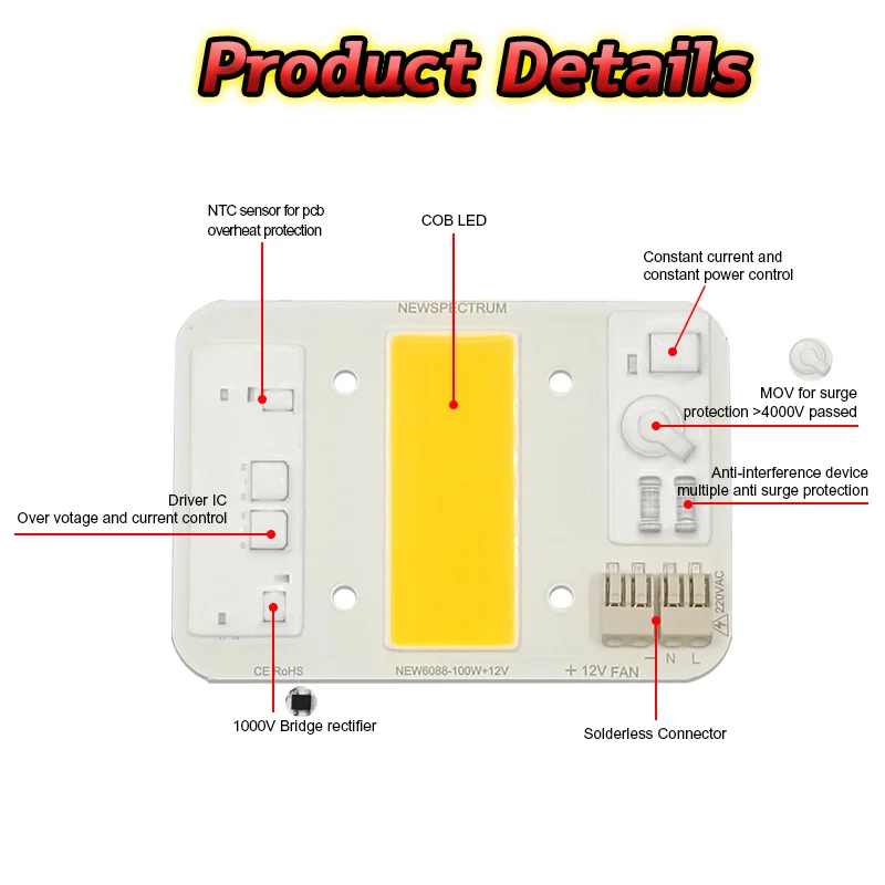 AC COB Driverless Solderless LED Chip 220V 100W  Bead Projection Lamp  Dedicated Diode