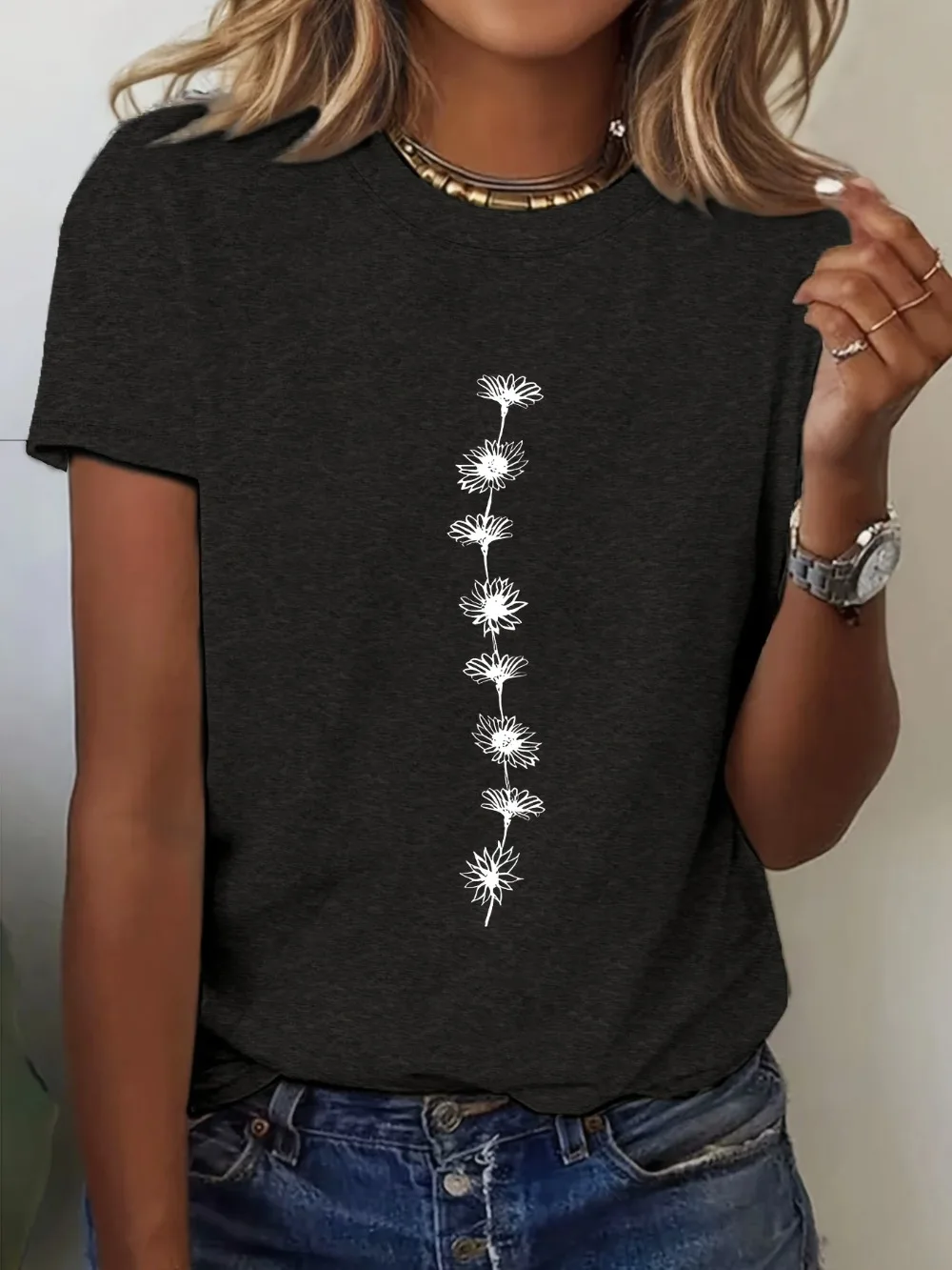 Damen Casual T-Shirt mit Sonnenblumen-Print, Kurzarm, Rundhalsausschnitt, Perfekt für Sommer, Casual Mode, Harajuku, Kawaii, Y2K Kleidung – Detail 5