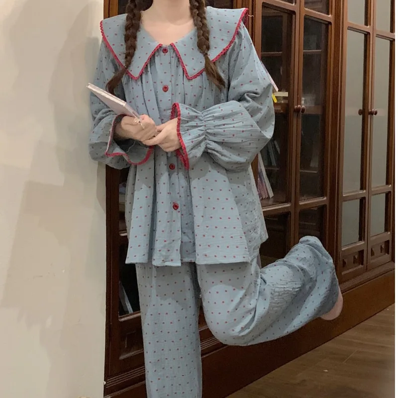 بيجامة قطنية سحابة للنساء - مجموعة ملابس منزلية للربيع والخريف وصلت حديثًا على الطراز الكوري بأكمام طويلة وبنطلون #3