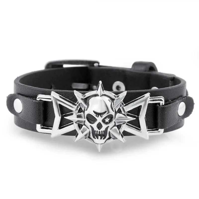 2018 Skeleton Skull Star Eye Punk Gothic Rock Leather Belt Buckle  Bracelets For Women Men Bracelets & Bangles S302