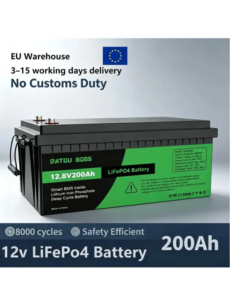 Neu eingetroffen: EU-Lagerbestand – 12V 200Ah LiFePO4 mit verbessertem BMS, unterstützt 8000–15000 Deep Cycles für Wechselrichter, Wohnmobil, Solarsysteme, Boote und Haushaltsanwendungen
