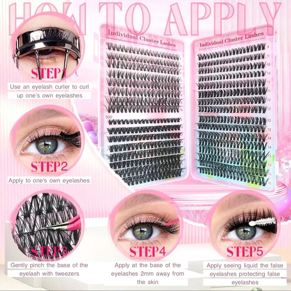 640 Stück 30D/40D/50D Einzelwimpern-Cluster-Extensions, Falsche Wimpern für DIY-Wimpernverlängerung zu Hause, Make-up – Detail 4