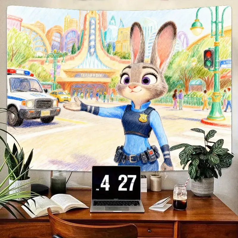 

1 шт. Disney Zootopia Judy Hopps полицейский гобелен с кроликом, милый мультяшный настенный рисунок, полиэстер в общежитии, гостиной, спальни, декор, подарок