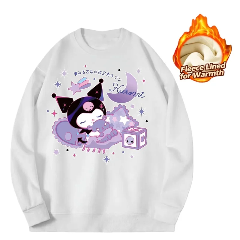 تي شيرت بأكمام طويلة ورقبة دائرية مطبوعة من سلسلة سانريو 2025، تي شيرت لطيف ودافئ مبطن بالصوف برقبة دائرية وأكمام طويلة، 100% قطن #2
