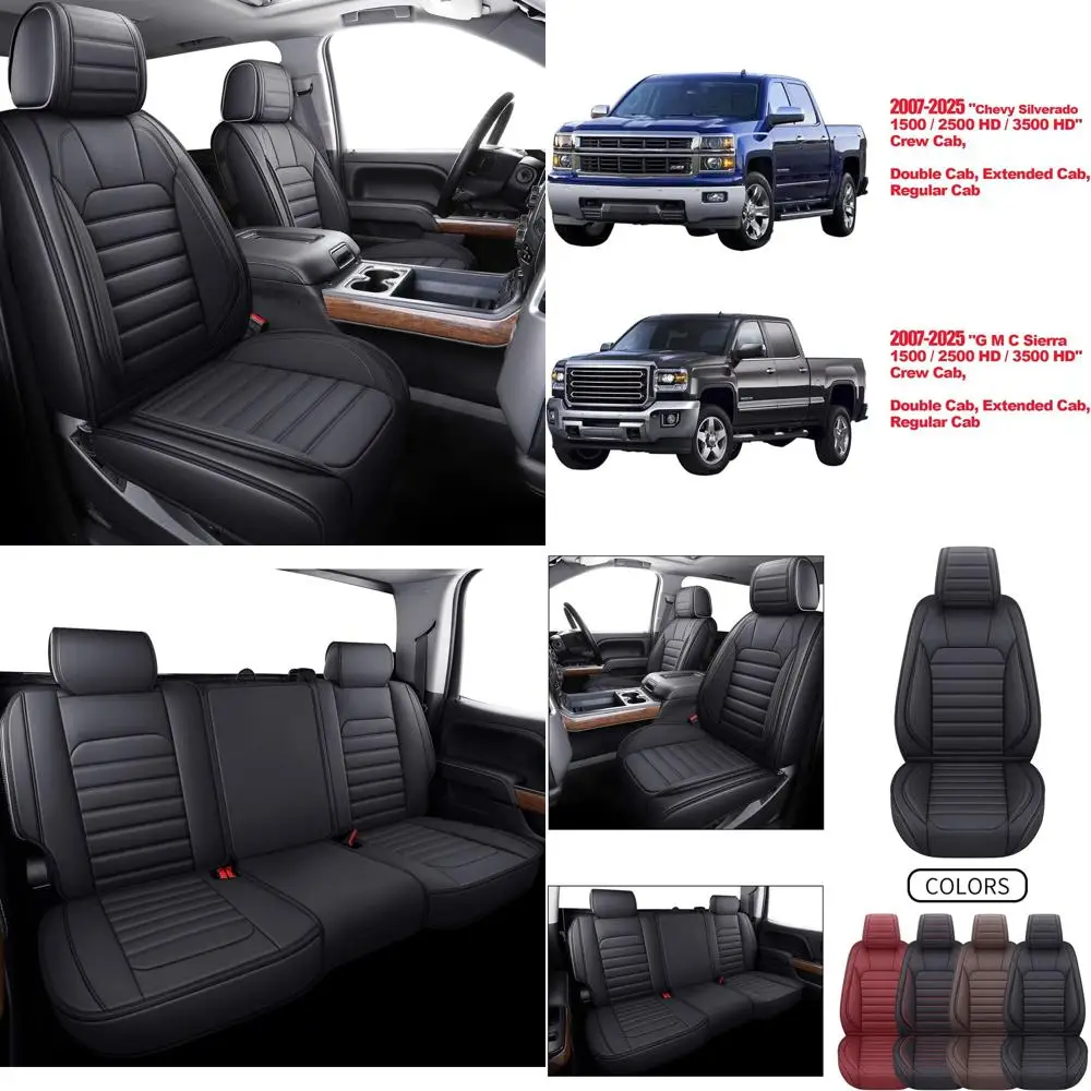 

for Chevy Chevrolet Silverado GMC Sierra Car Seat Covers Fit 2007-2023 2024 2025 1500/2500/3500HD Truck Waterproof Leather Crew
