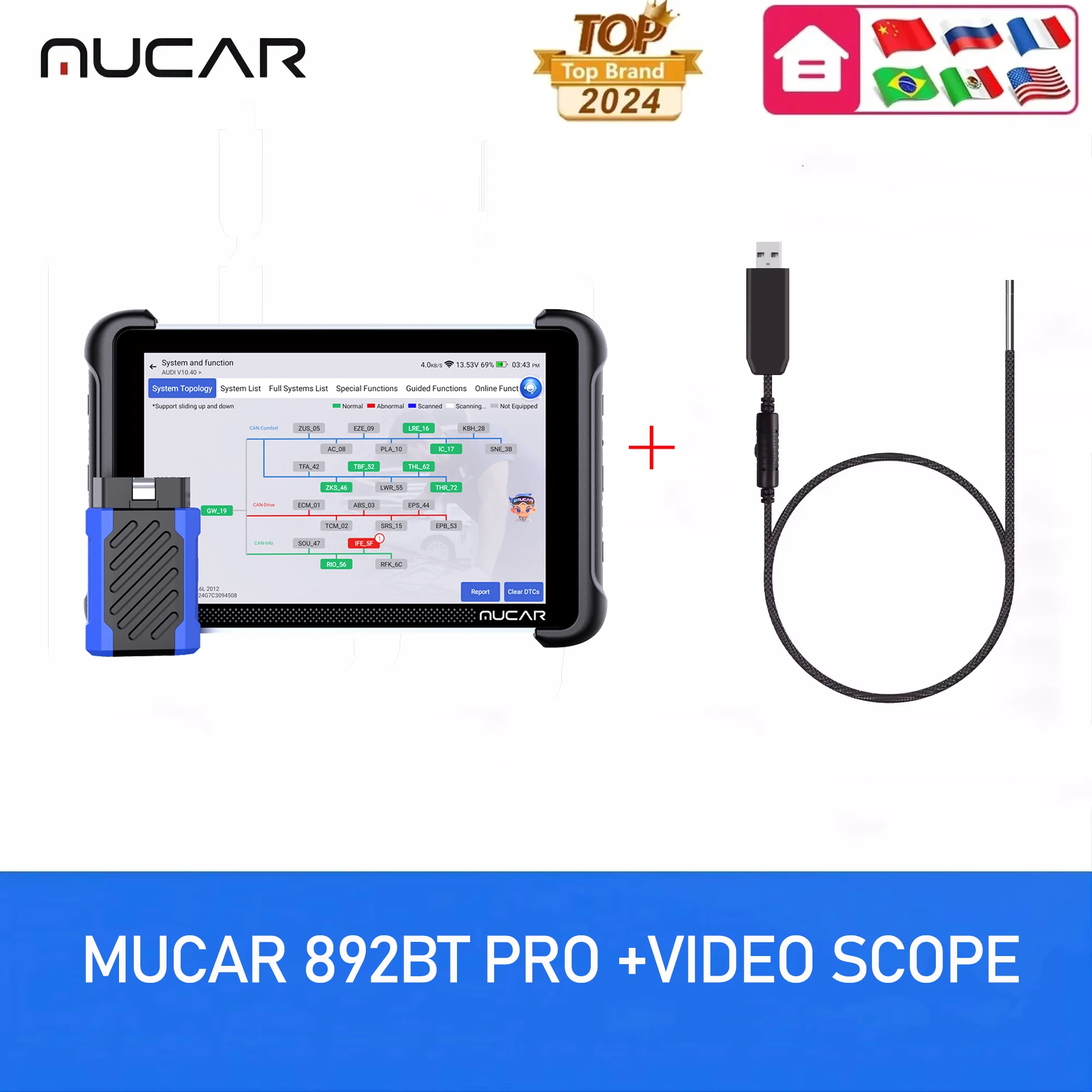MUCAR 892BT PRO Diagnostische Tool Volledige Systeem AI OBD2 Scanner Topologie Mapping J2534 Protocol ECU Codering Actieve Test Levenslange Gratis Upgrades
