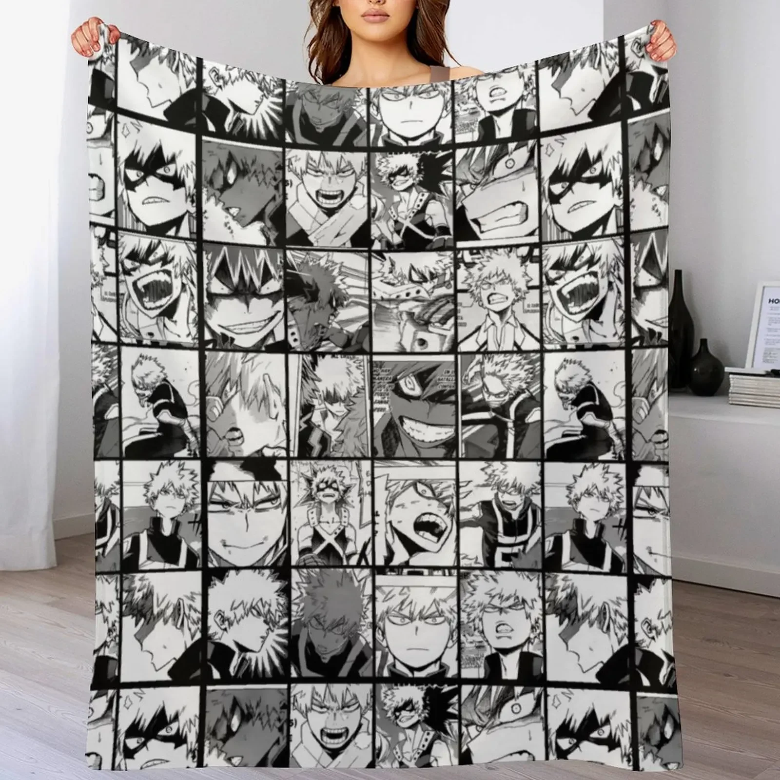 

Bakugo Katsuki- collage black and white version Throw Blanket Single Comforter Polar Decoratives Blankets