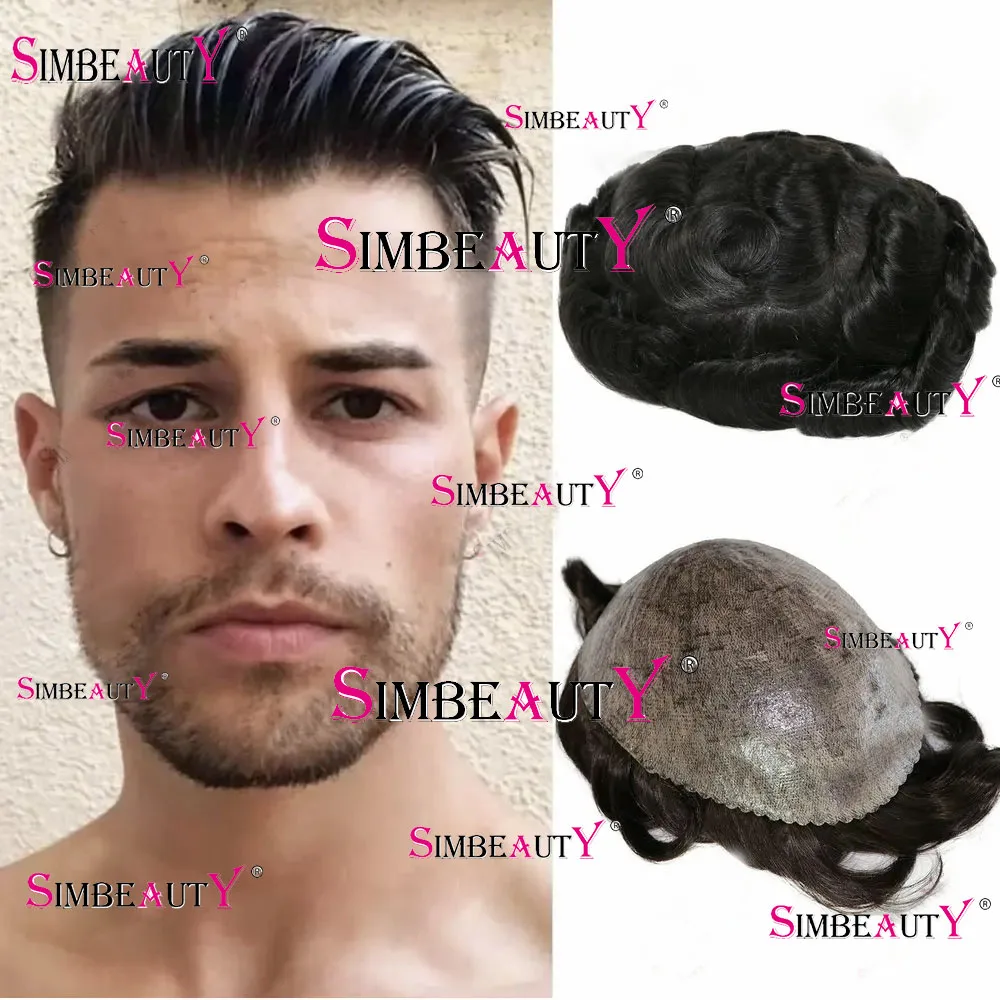 

Black Brown Men's Toupee Wigs Natural Hairline Human Hair Durable Full Skin System Wigs Microskin Capillary Prosthesis for Men