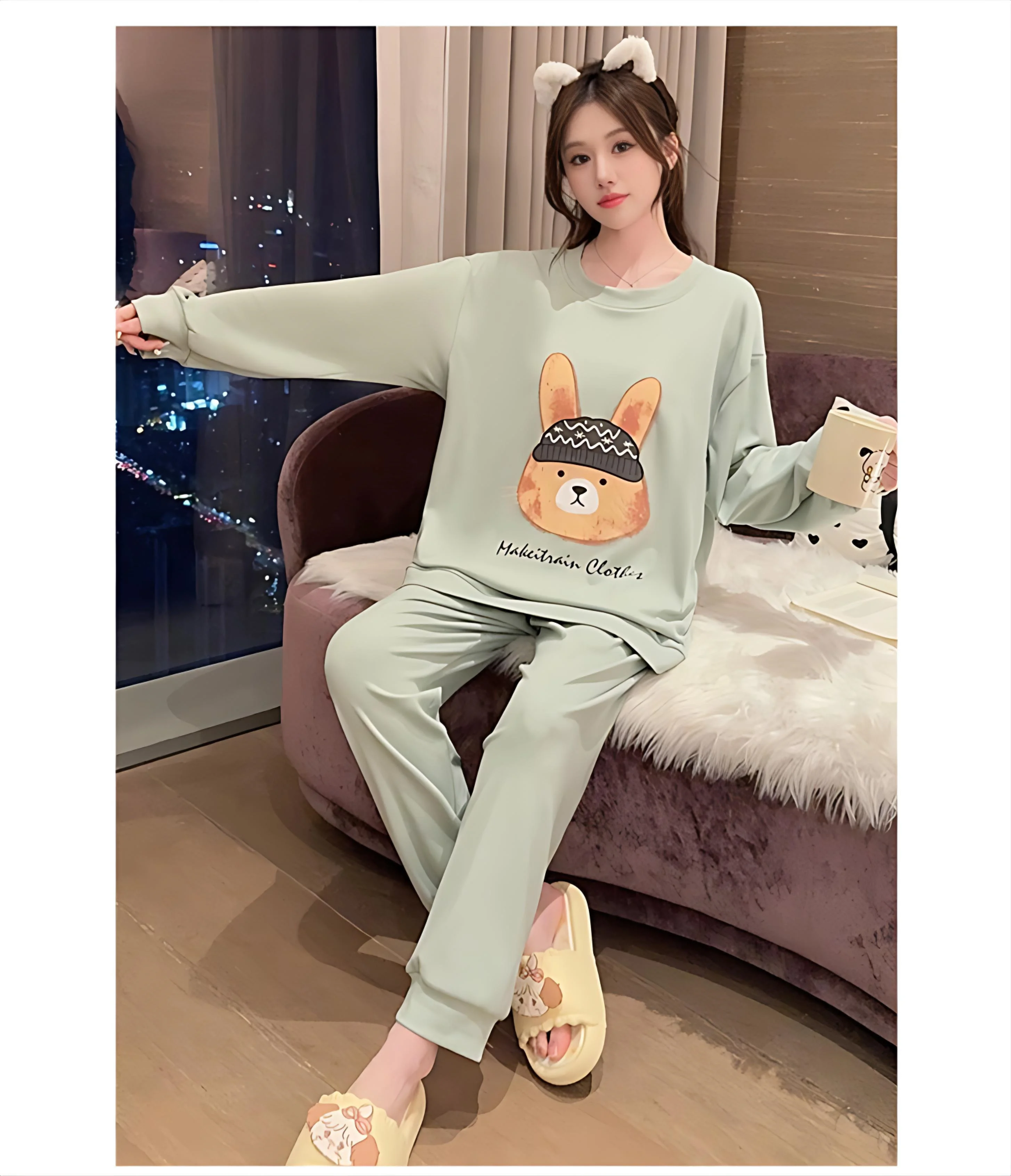 

Комплекты пижам с длинными брюками для женщин, зимние, с серебристой отделкой, домашняя одежда, праздничная тематика, ночная одежда, с воротником, с рукавами, укороченные, теплые, пушистые, 2026