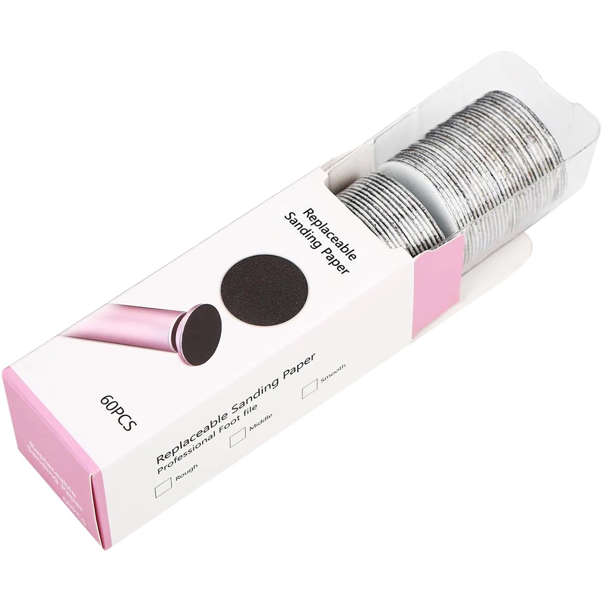 Papel de lija para piel muerta de los pies, 43 mm, 60 unidades/caja, para lima eléctrica de uñas, cutículas, callos, papel de lija reemplazable, pedicura profesional