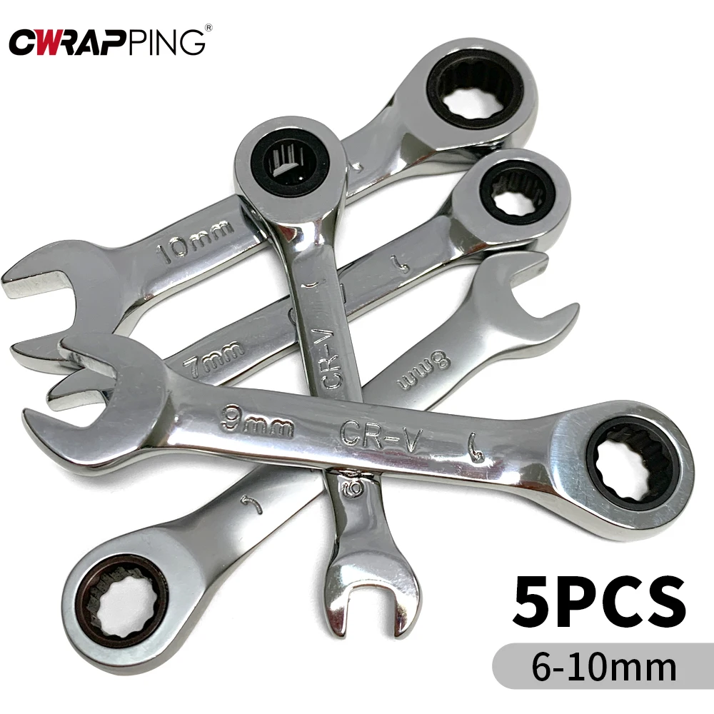 

Chrome Vanadium Steel Double-Head Wrench Kit 72-Tooth Ratchet 6-10mm Mini Handheld Portable Wrench Car Appliance Repair Tool