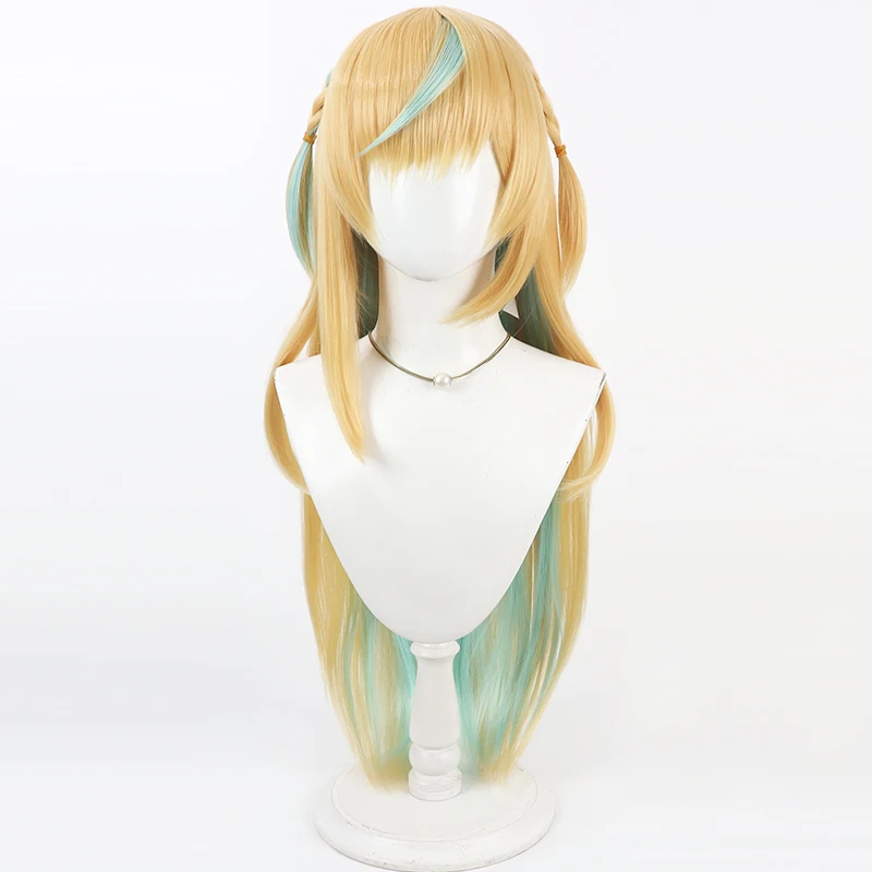 Pelucas de pelo sintético Tachitsute Toto para Cosplay, YouTuber Virtual Tachitsute Toto, peluca verde mezclada rubia de 90cm, resistente al calor