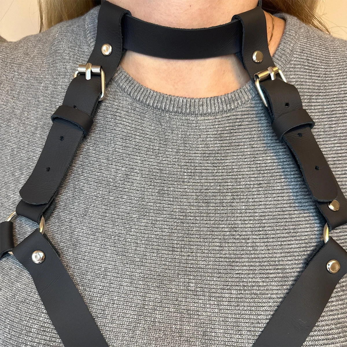Women's sexy shoulder straps, waist belts, chest straps, PU synthetic leather underwear, shoulder straps, bras, BDSM bondage, Go image 6