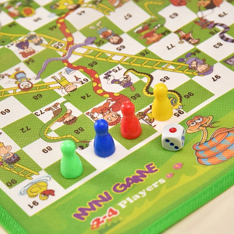1Set Portable Snake And Ladder Chess Set - Standard Edition, Durable Textile Material, Random Combinations of Various Colors