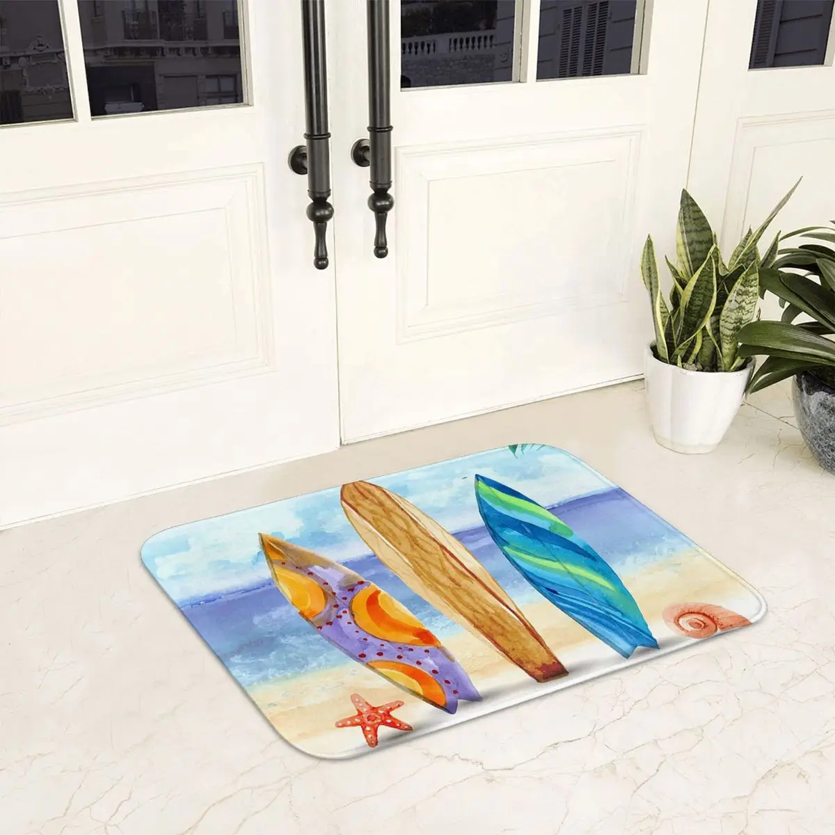 Watercolor Surfboard Scene Non-slip Doormat Floor Mat Water oil proof Carpet Rug for Kitchen Entrance Home Balcony Footpad Mats