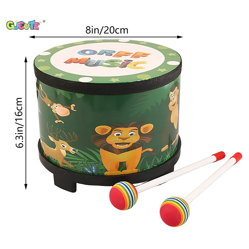 8 Inch Floor Drum With 2 Drums Mallets Preschool Toys Beat Instrument Ground Drum Percussion Kids Gift Musical Instrument