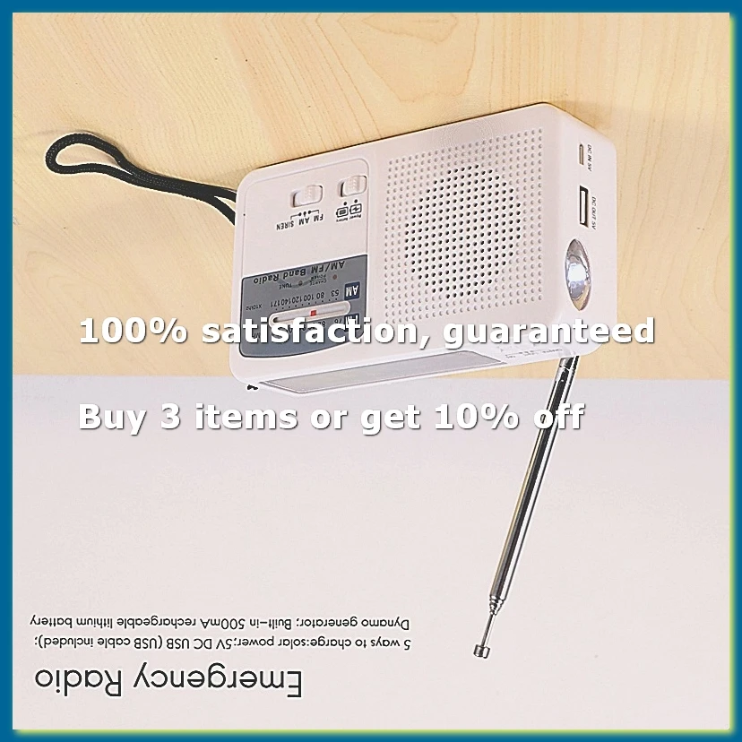 ●Emergency Radio with Solar and Hand Crank Self Powered, Battery USB Recharging FM/AM Radio LED Flashlight Phone Charger
