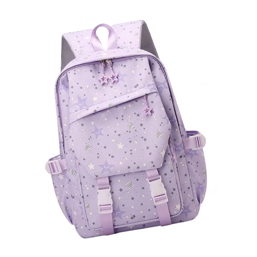Cute Star Print School Backpack Large Capacity Multi-pockets Girls Schoolbag Adjustable Splash-Resistant Laptop Shoulders Bag