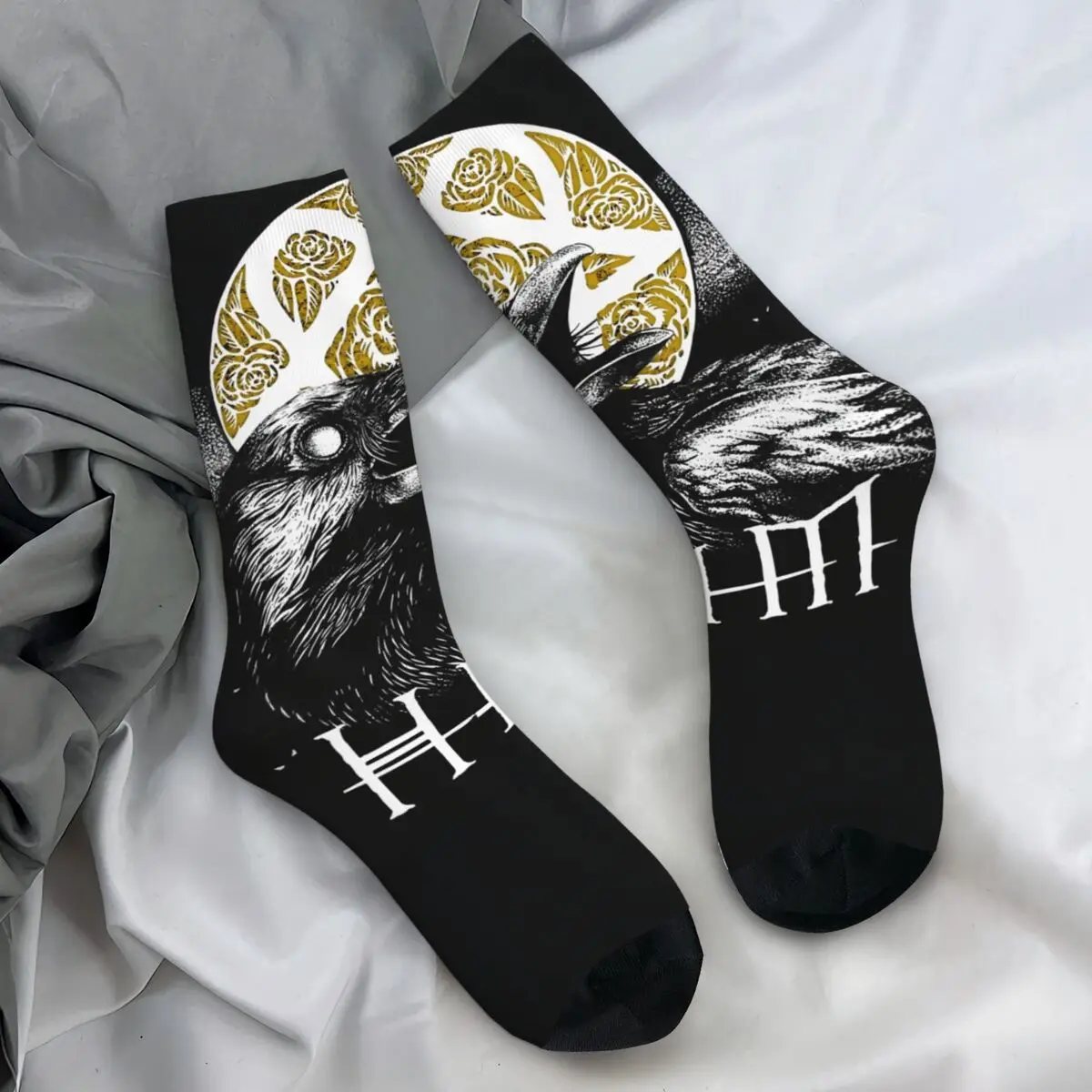 

Носки с плакатом Heartagram Crow Him Band, винтажные чулки унисекс, мужские мягкие дышащие велосипедные носки, противоскользящие носки с осенним узором