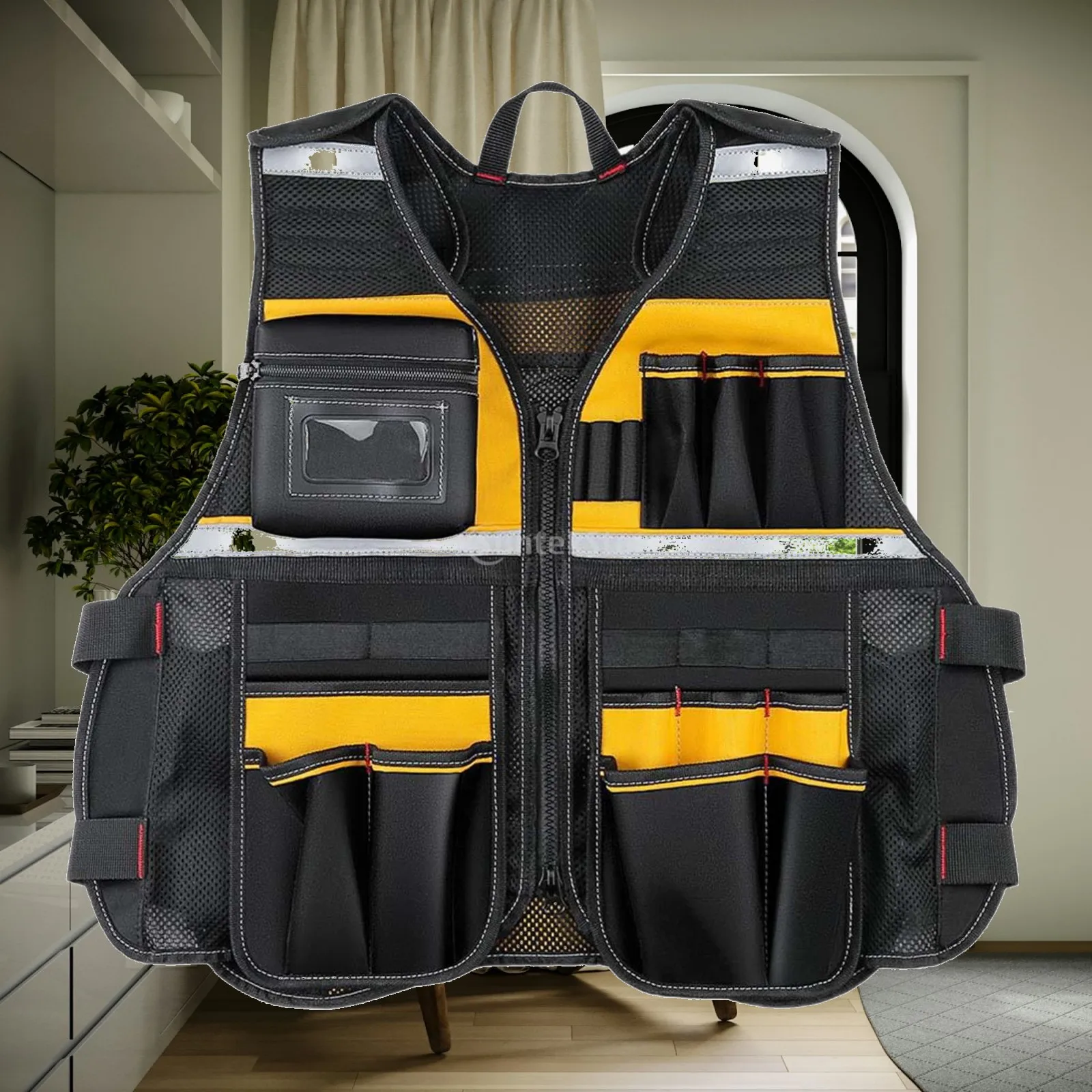 Tool Vest Multi Pockets Vest Tool Pouch Reflective Construction Vest Heavy Duty Oxford Cloth Suitable for Outdoor Women