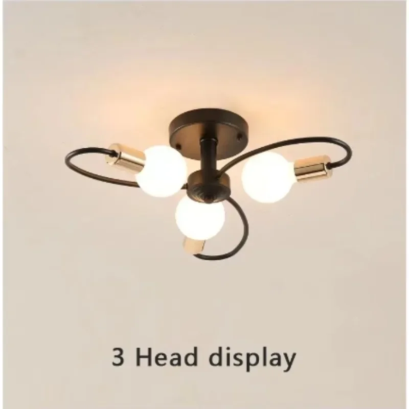 Popular Design 3 Heads Iron Ceiling Light for Living Room Lighting Black Golden Ceiling Light Fixture for Home Hotel Decoration