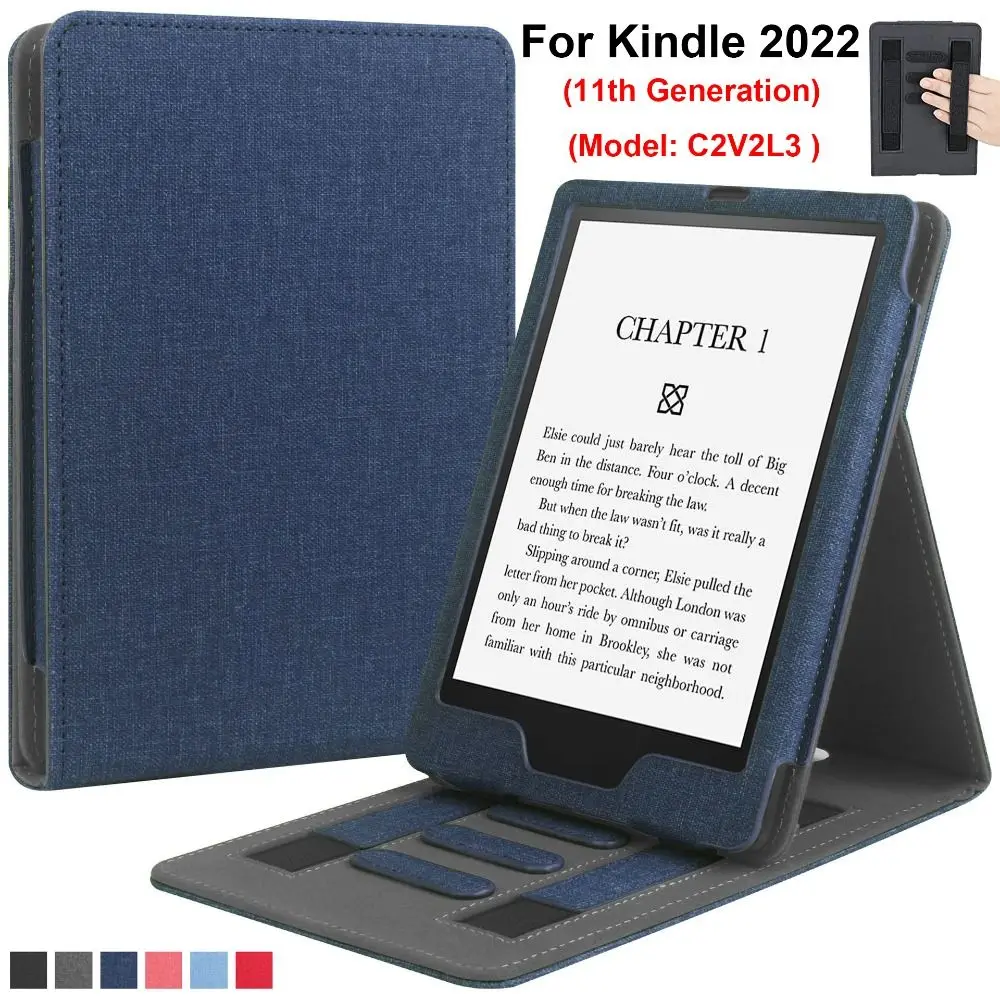 6 inch e-Reader Stand Case Dual Hand Strap Auto Wake/Sleep 11th Generation Smart Cover Shockproof PU Leather for Kindle 2024