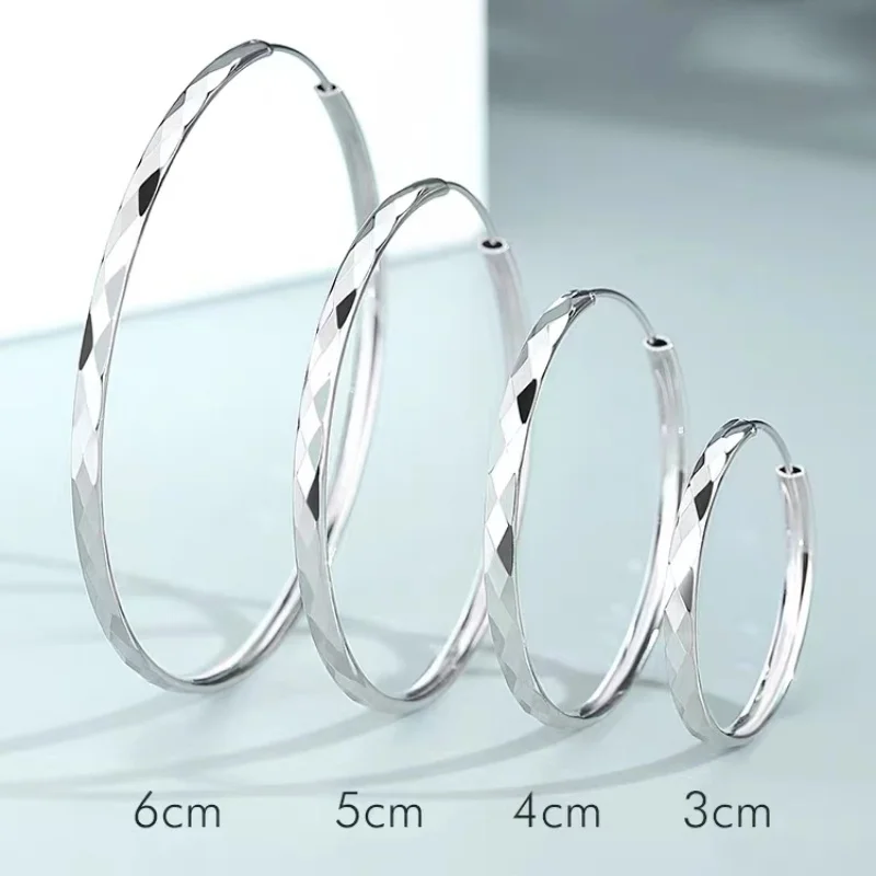 Real Silver Women\'s Hoop Earrings 18K Gold Plated 925 Sterling Silver 3.0mm Fashion Earring for Mom Girl Date Party Gift
