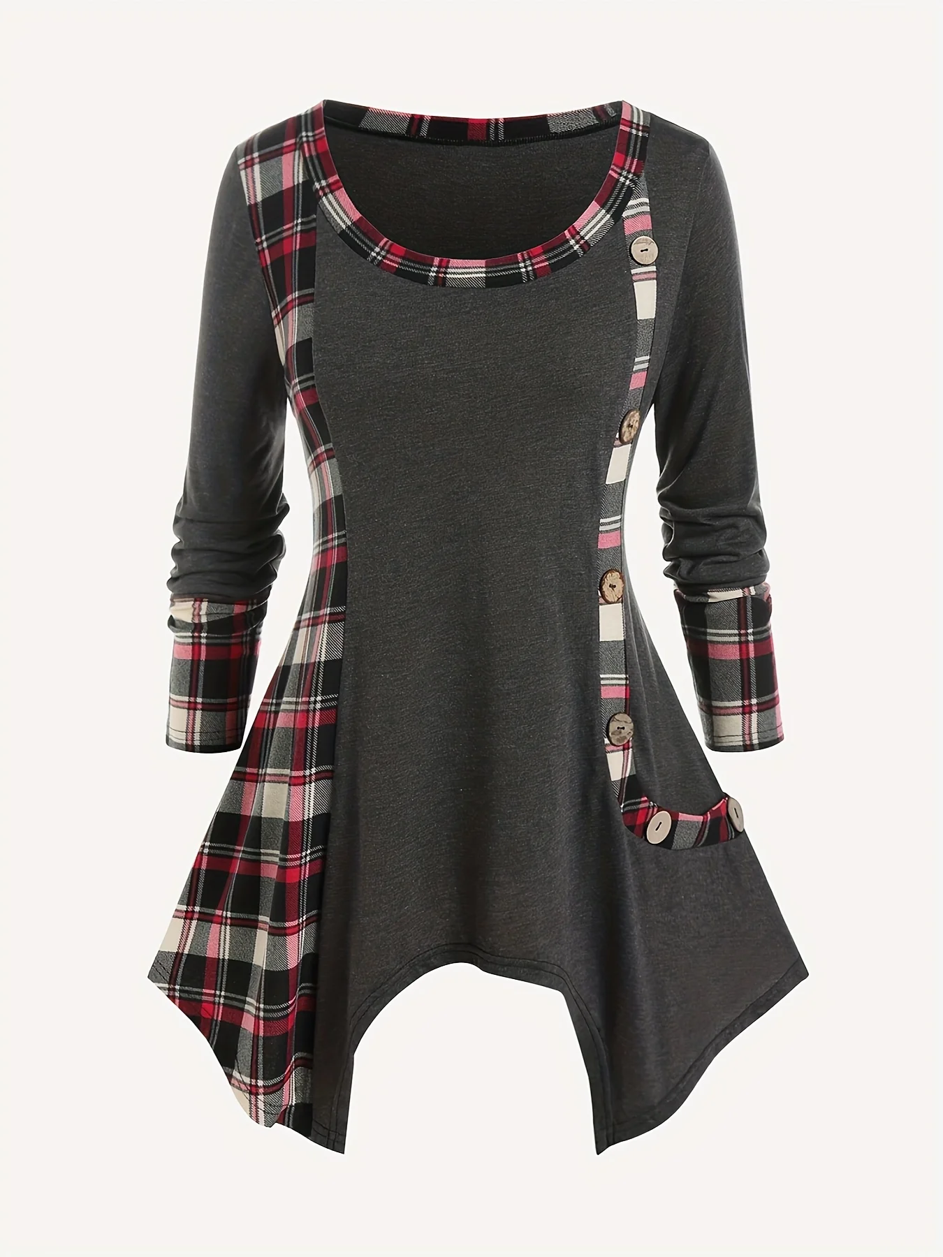 

Европейская и американская модная женская футболка больших размеров в клетку с нерегулярным принтом и длинными рукавами, блузка