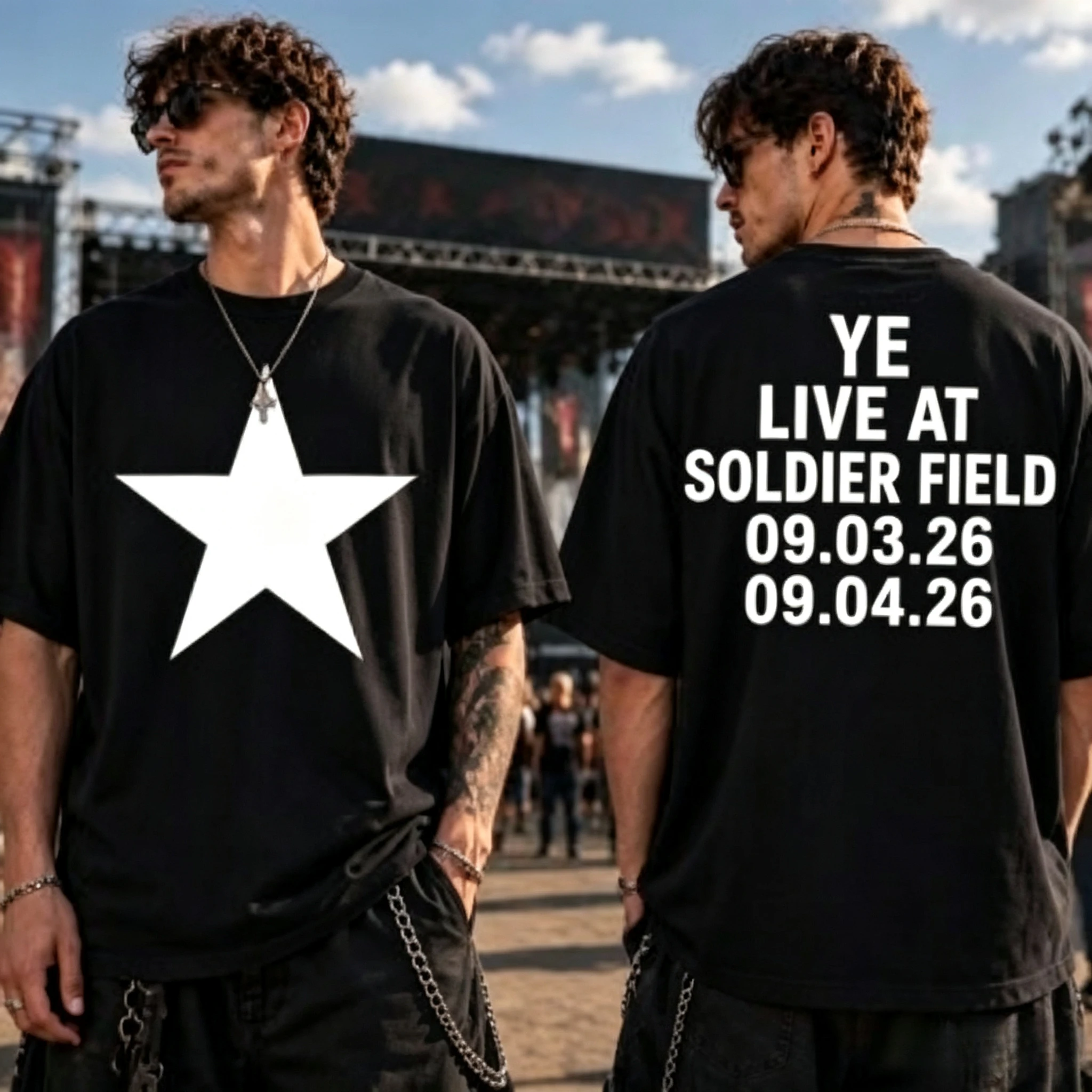 Ye Soldier Field Tour 2026 Graphic T‑shirt Big Star Print Short Sleeve O‑neck Unisex Hip‑Hop Concert Streetwear Summer Tee