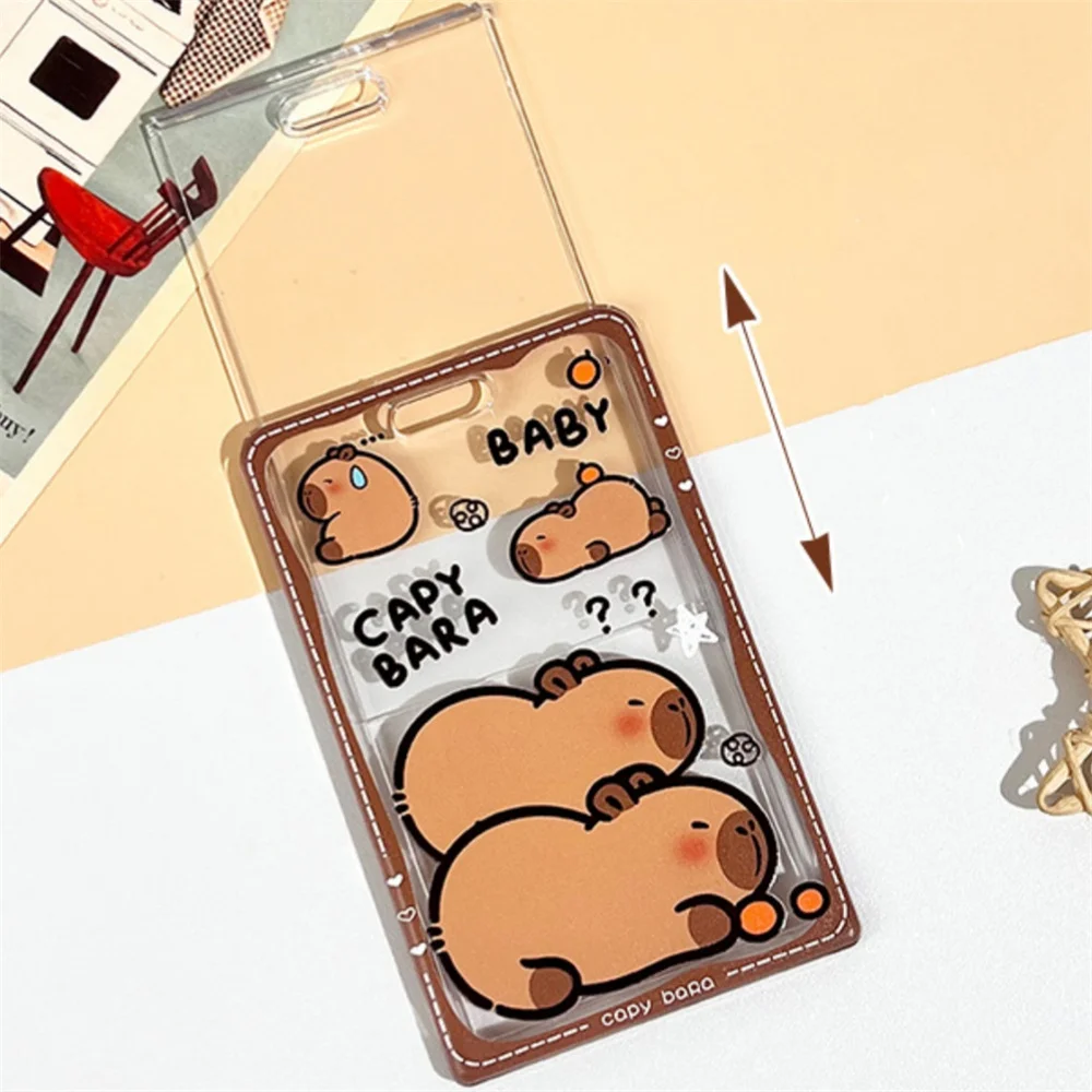 Tempat Kartu Tempat Kartu Foto Kapibara Lucu dengan Gantungan Kunci Kotak Pelindung Foto Transparan Hadiah Alat Tulis Lengan Lencana Siswa