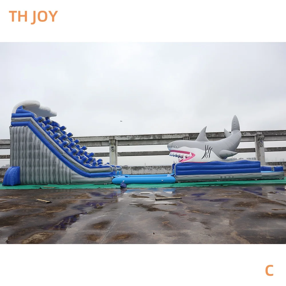 per Versand zum Hafen, kommerzielle aufblasbare Hai-Wasserrutsche mit Poolwasserspielgeräten, riesiger aufblasbarer Jumper-Rutschslip