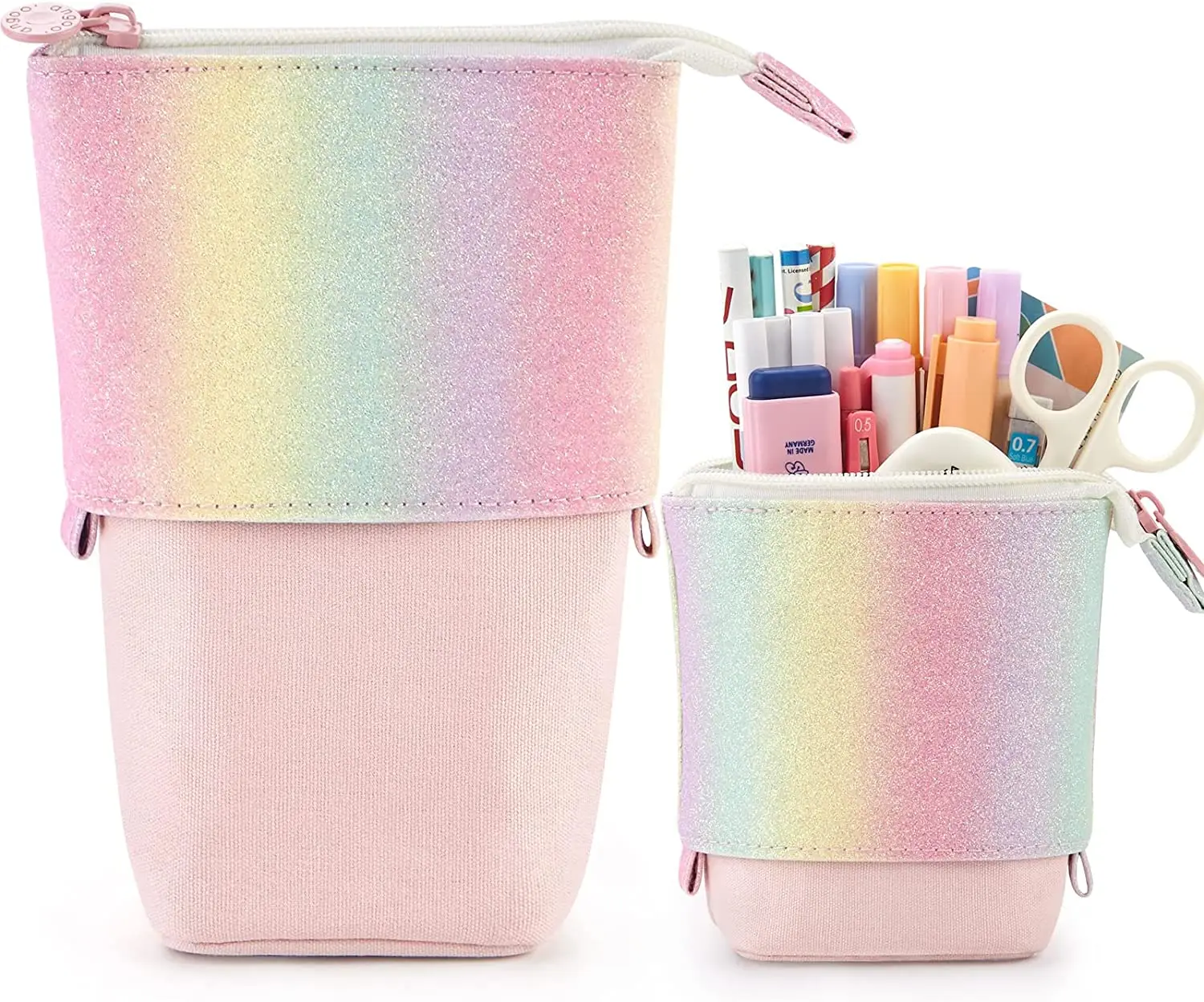 

Cute Rainbow Pencil Case for Girls Kids Soft Pen Box Kids Telescopic Standing Pen Holder Kawaii Pop Up Makeup Pouch Cosmetics Ba