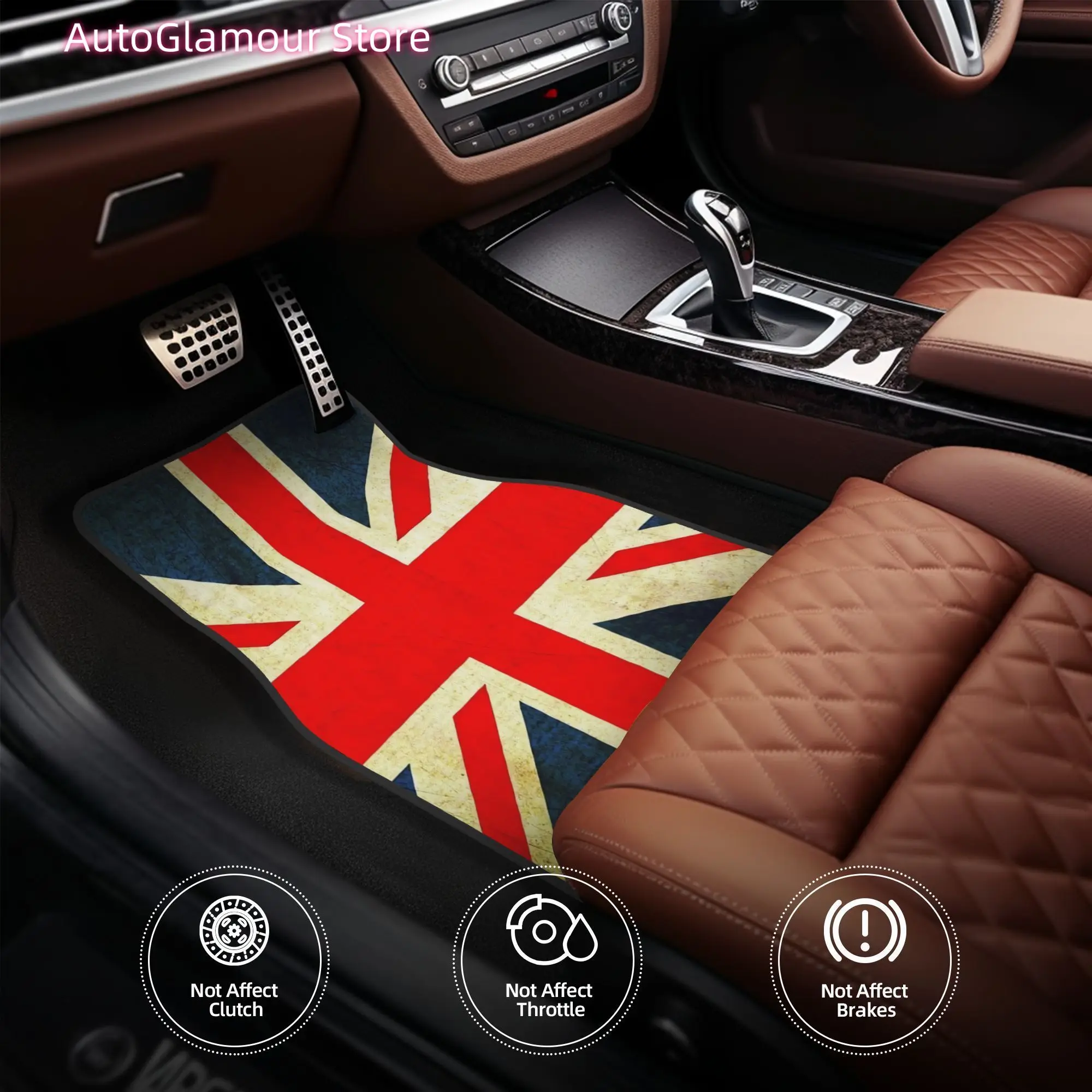 

4pcs Grunge Effect Union Jack Car Floor Mats, Durable Polyester Fiber, Fit for Cars, Ideal Gift, Vehicle Interior Mats, Playful