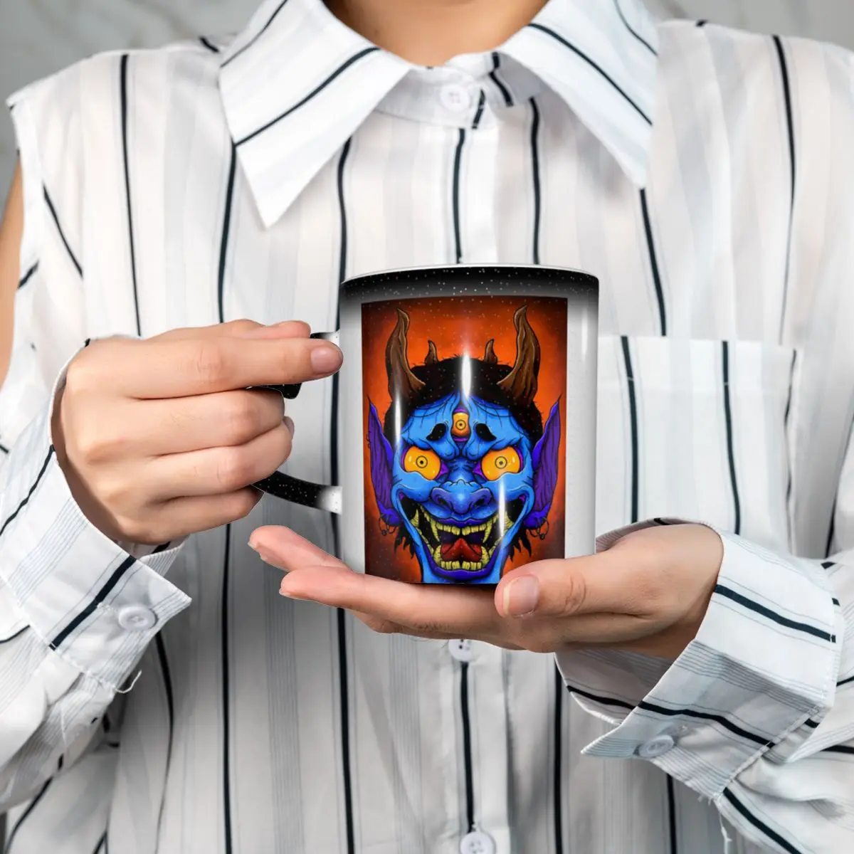Oni Demon Gaiter Japanese Samurai Ronin Face Mug Funny Ceramic Coffee Cups Tea Mugs Milk Cup Drinkware Gift for Woman Man
