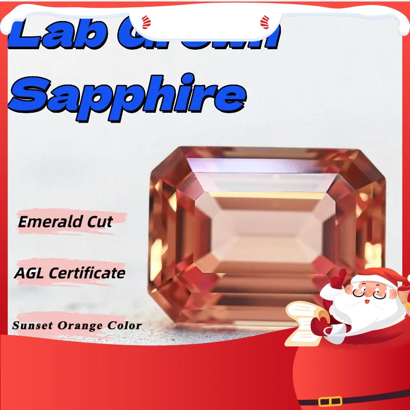 

Hot Sale Lab Grown Sapphire Emerald Cut Sunset Orange Color Charms Jewelry Ring Making Main Materials Selectable AGL Certificate